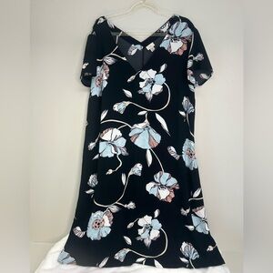 A New Day Black and pink floral v neck dress pockets size XL